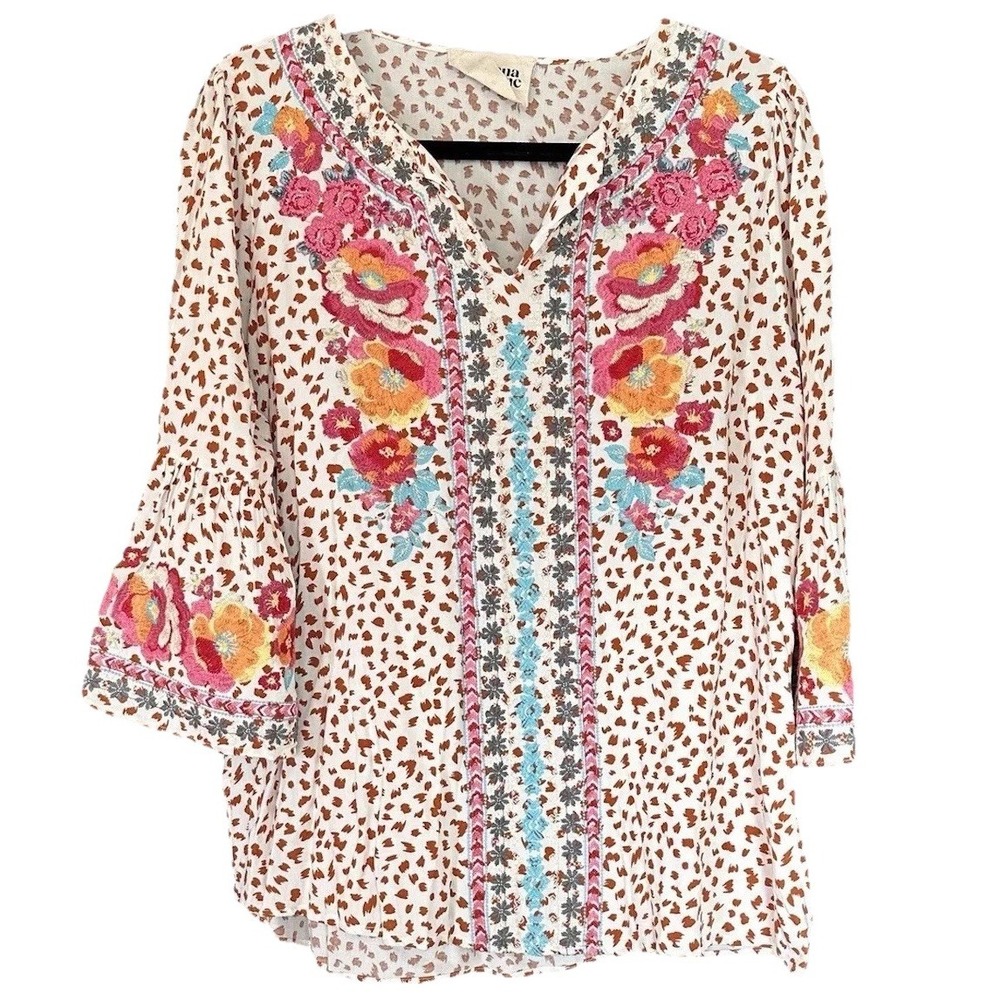 Savanna Jane‎ Embroidered Floral Blouse Top 3/4 Bell Sleeve Womens Small